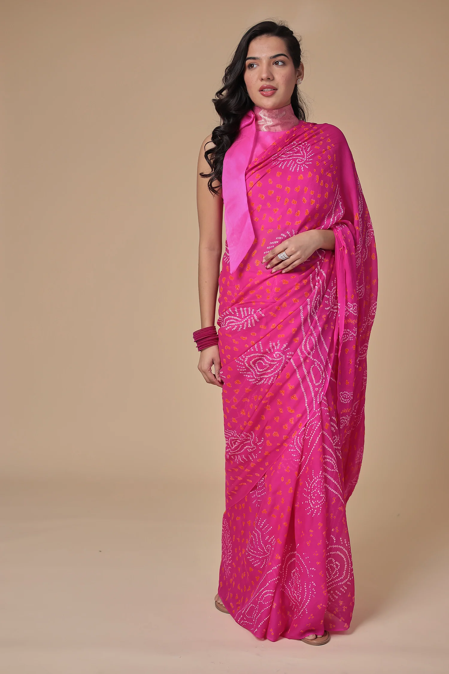 Timeless Bandhej Georgette Saree Pink